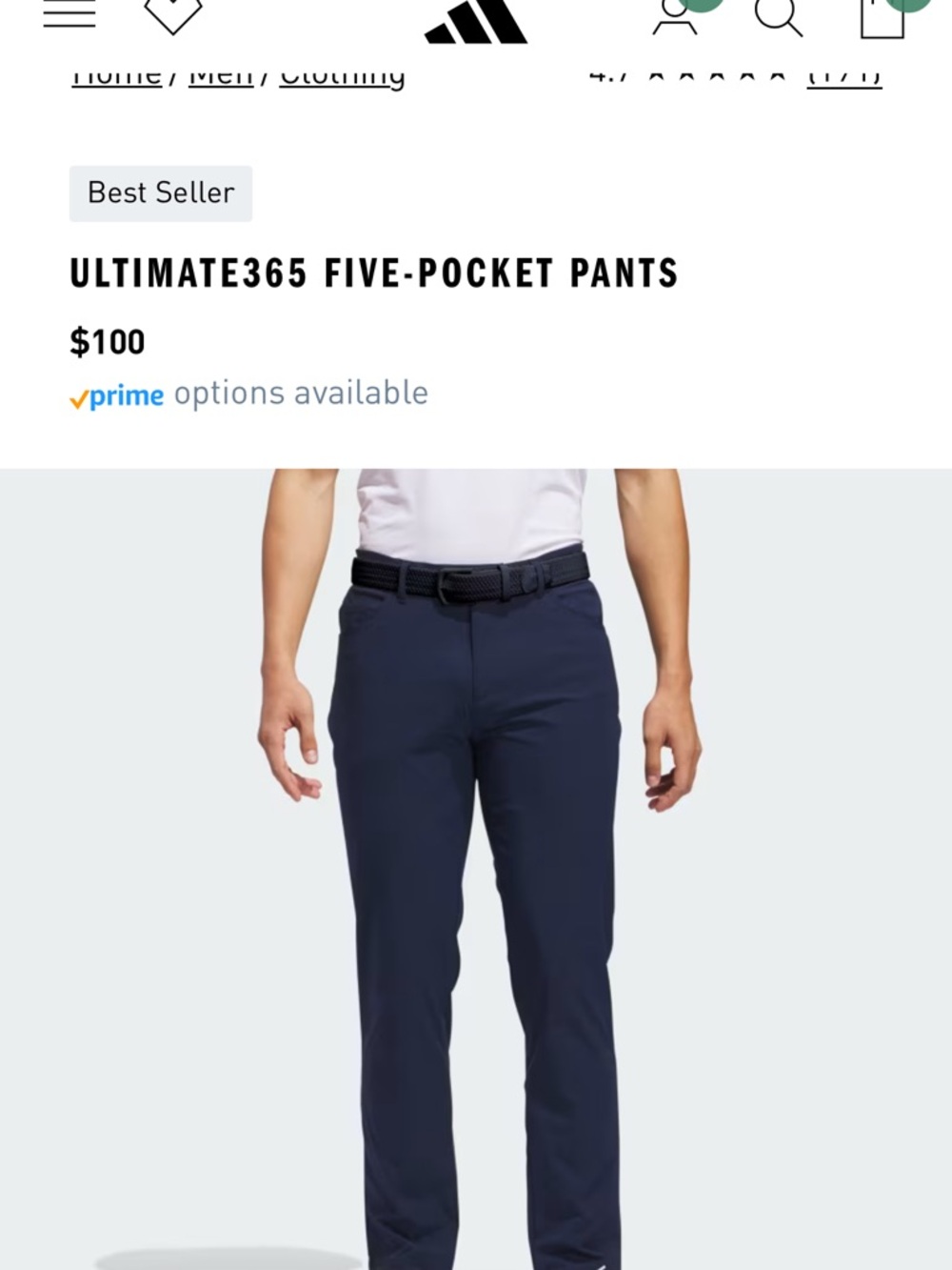 adidas Men's Navy Five-Pocket Chinos